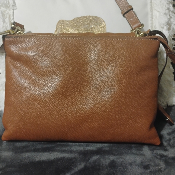 J Jill Do-It-All Crossbody Brown Padded Leather Foldover Purse - Picture 12 of 16